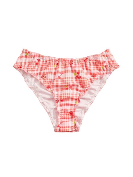 

plaid & cherry print lettuce trim bikini bottom y5nk#, White;black