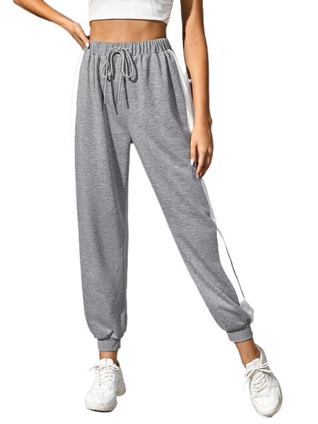 

contrast side seam drawstring waist sweatpants y9gk#, Black;white