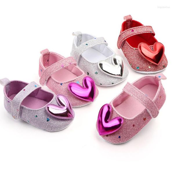 Erste Wanderer Frühling Baby Kleinkind Indoor Weiche Sohle Pailletten Herz-Form Prinzessin Walker Schuhe Gehen Mädchen Prewalker Rot ShoesFirst