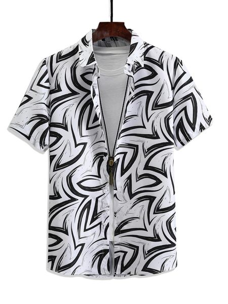 

romwe guys allover print shirt without tee d1uu#, White;black