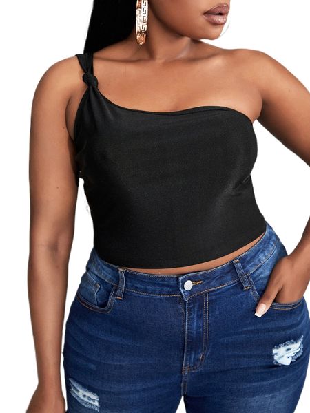 

plus one shoulder solid p7ka#, Black