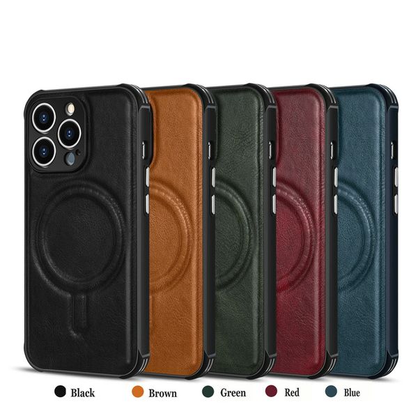 Casos telefônicos de choque de couro magnético PU para iPhone 13 12 11 Pro Max mini xr xs x 6s 7g 8 Plus S22 Ultra A03S A23 A53 Capa traseira