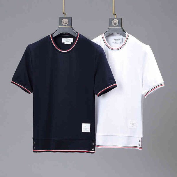 

brun tb stripe short sleeve men's summer yarn dyed red white and blue ribbon t-shirt young round neck men's and women's stree, White;black