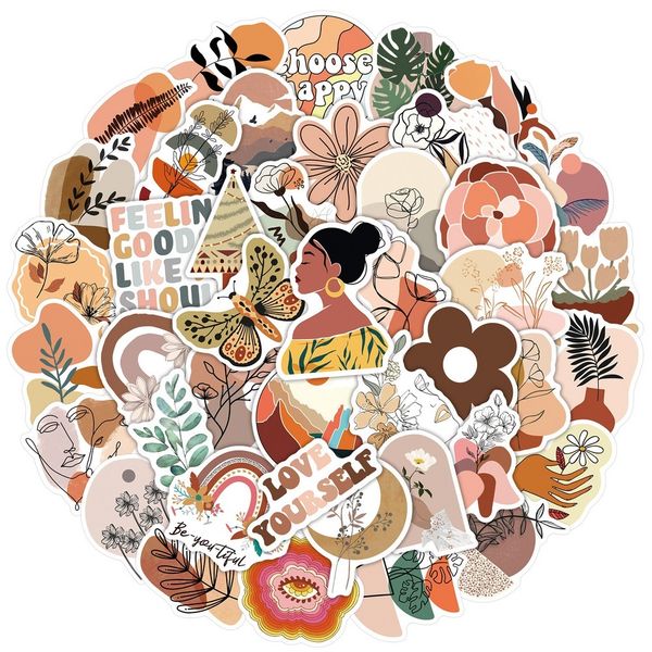 

new 10/20/50pcs retro art aesthetic bohemian stickers graffiti vintage vinyl decals scrapbooking portable cute boho sticker for kids