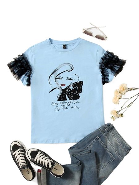 

x patrizia terranova figure & slogan graphic contrast mesh tee c7gb#, White
