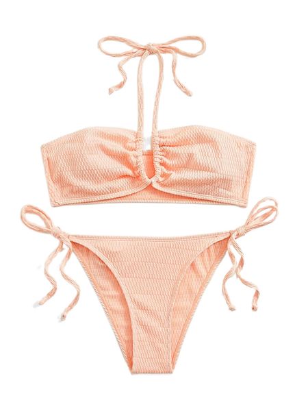 

textured tie side halter bikini swimsuit q9nw#, White;black