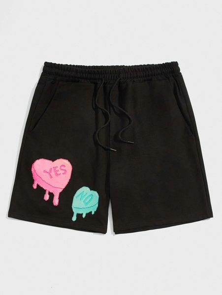 

romwe guys letter heart graphic drawstring shorts 68xm#, White;black