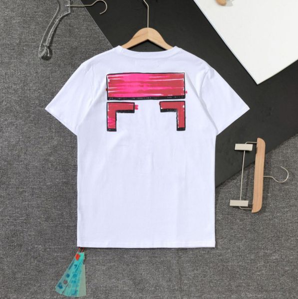 

brand mens fashion classic t shirts offs summer designer women loose tees quality t-shirt letter arrow oil painting black white tshirts lux, White;black