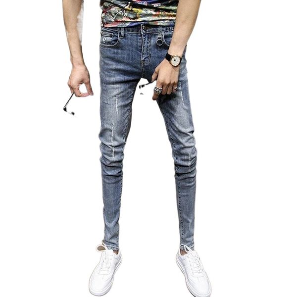 

men's jeans wholesale 2021 fashion teenagers men's vibrato skinny brand slim feet spirit guy social men ankle length pants1 v7w0#, Blue