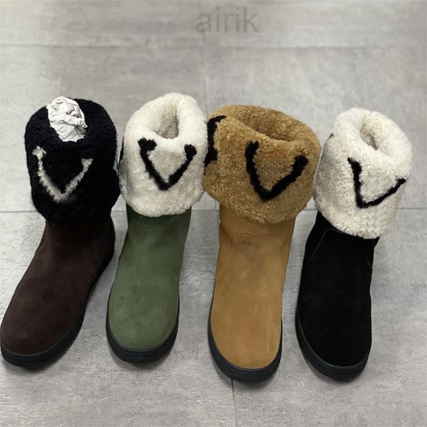 

2023 women snow drop flat ankle boots winter boots wool fur boot leather ankle booties girl luxury comfort outdoor shoes high large size, Black