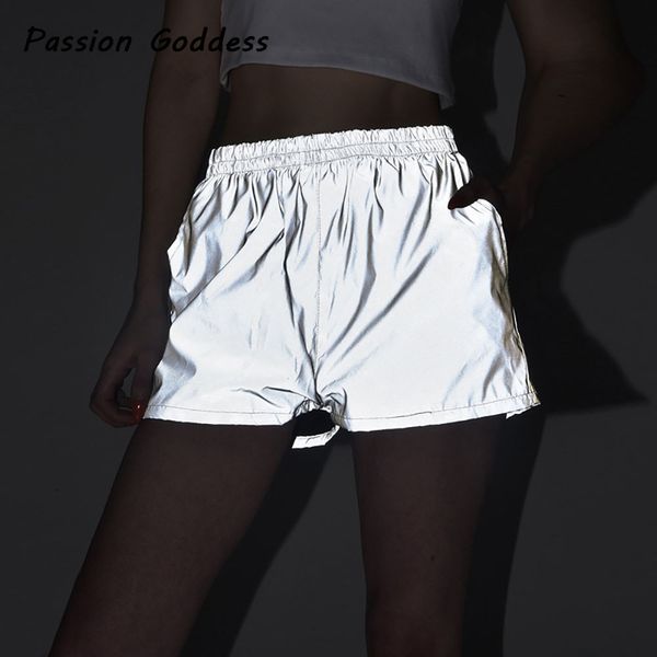 

street women luminous shorts plus size casual loose reflective shorts overall high waist loose cool punk dance shorts summer xxl 220608, White;black