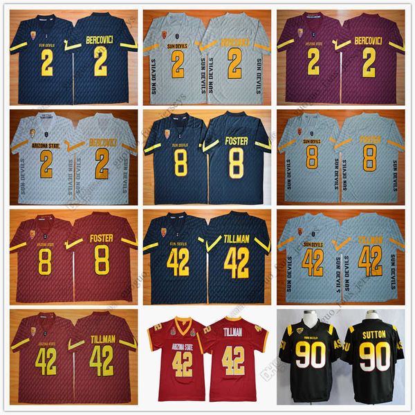 

ncaa arizona state sun devils college football 2 mike bercovici 8 d.j. foster 42 pat tillman 90 will sutton jersey size s--xxxl, Black