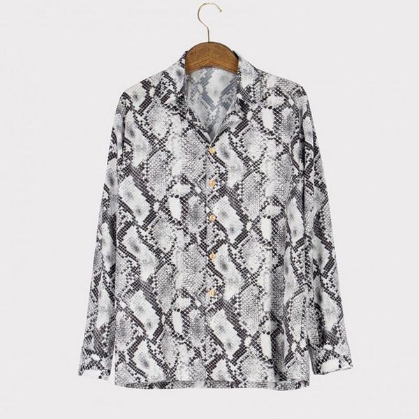 Männer Casual Hemden Sommer Hemd Männer Langarm Atmungsaktive Polyester Snake Print Bluse Streetwear Sexy Mode Top 2XL