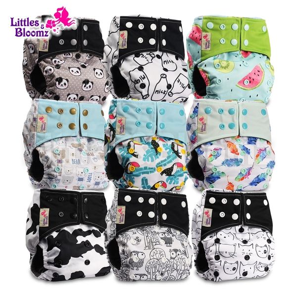 

[littles&bloomz] 9pcs/set bamboo charcoal washable real cloth pocket nappy, 9 nappies/diapers and 0 insert in one set 220425