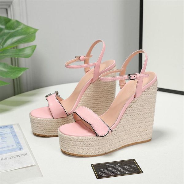 

fashion designer's latest women's slope heel sandal hemp rope weave luxurious beautiful comfortable 35-42 support custom324a, Black