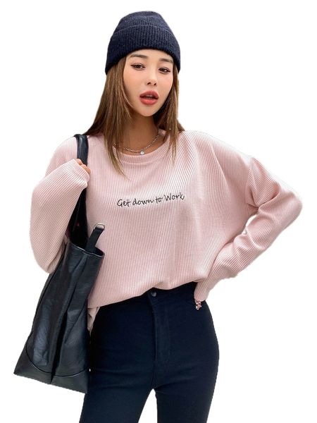 

dazy slogan embroidery drop shoulder tee b0b5#, White