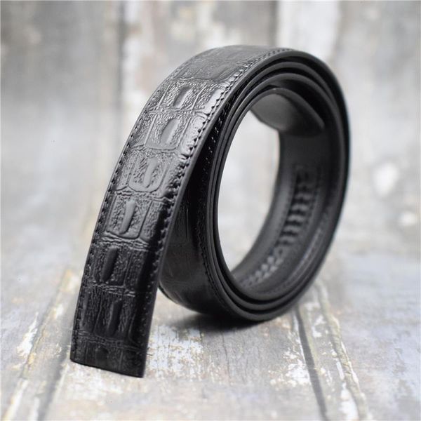 

no buckle genuine leather men belt black crocodile pattern 3.5cm width waist suit for automatic designer, Black;brown