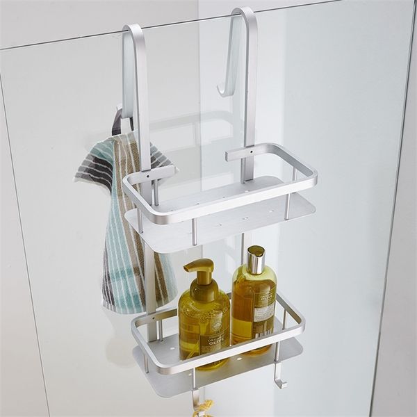 Cestino ad angolo in alluminio argento per spazio contemporaneo Mensola per bagno Porta cosmetici spazzolato a 2 strati Accessori per il bagno G66 T200801