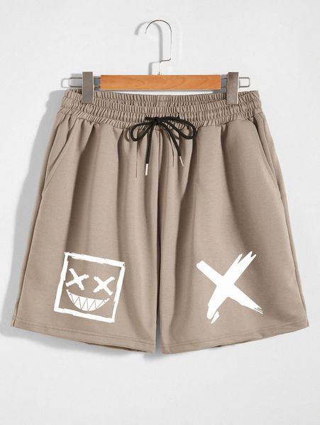 

men expression & brush print drawstring waist shorts n90g#, White;black