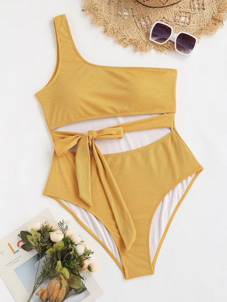 

plus knot side one piece swimsuit p1n4#, White;black