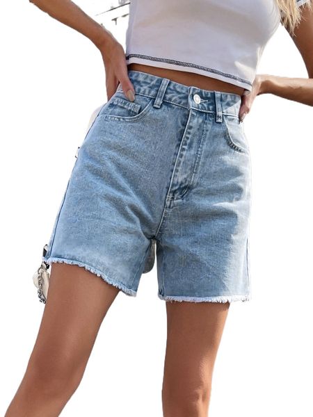 

solid raw hem denim shorts f7ya#, White;black