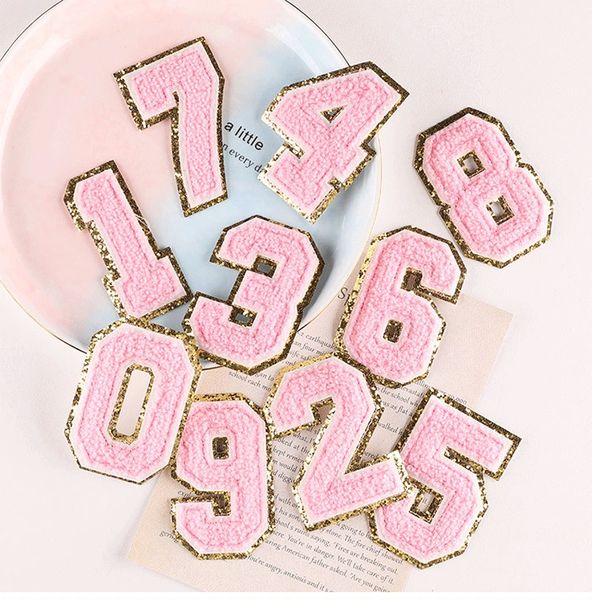 

sewing notions pink 0-9 number chenille patches 3 inch sew or iron on clothing embroidery appliques diy clothes garment accessories 8 colors, Black