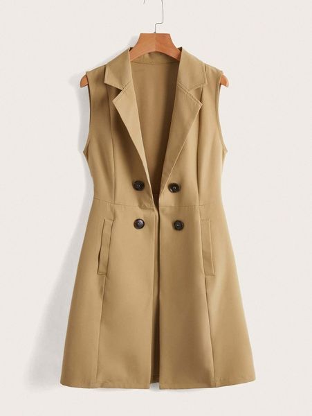 

double button lapel neck vest blazer 26zd#, White