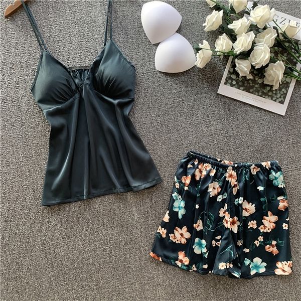 

2020 summer 2pcs short pajamas pyjamas women short soft pijama mujer loungewear home clothes sleep set h19 t200707, Black;red