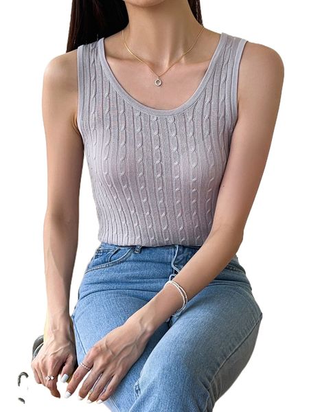 

dazy solid cable knit sweater vest 3960#, White;black