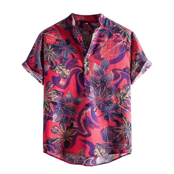 

men's casual shirts 2022 bohemia button wild camicias fashion print hawaii vacation short-sleeved shirt blouses, White;black