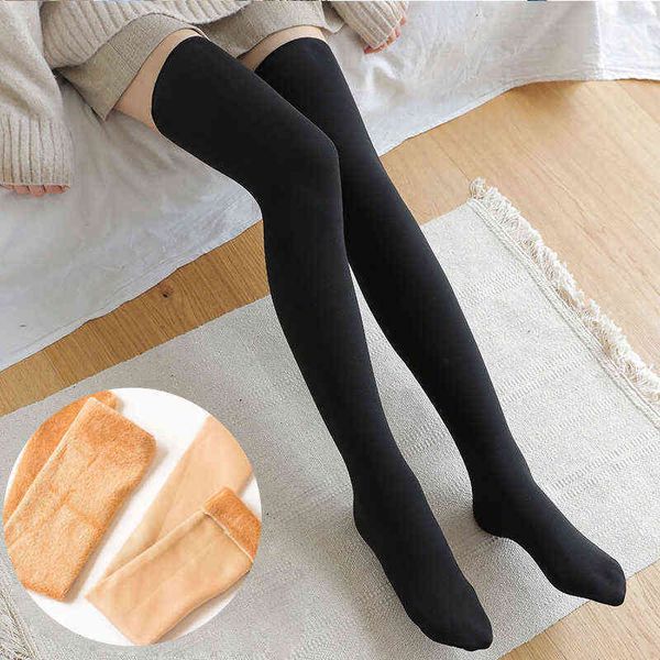 Nuove donne calde invernali inverno calze calze morbide calze lunghe alte calzini da donna alla moda di colore nero sopra le calze al ginocchio hoisery t220808