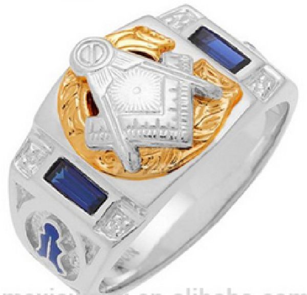 Anéis maçônicos de ouro exclusivos homens de safira azul masculina CZ Stone Anteço Anteço Maçom Mason Regalia Siget Rings Ring Ring