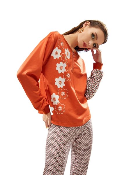 

x thaís pérez jaén floral print half zipper placket pullover c2mz#, Black