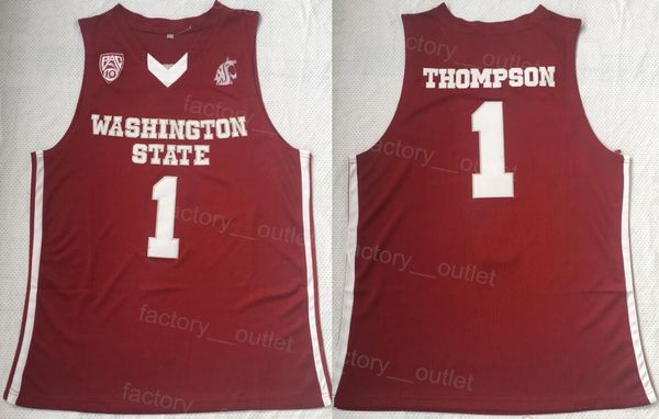 

ncaa college basketball 1 klay thompson jersey washington state cougars university for sport fans breathable team red color all stitched on, Black