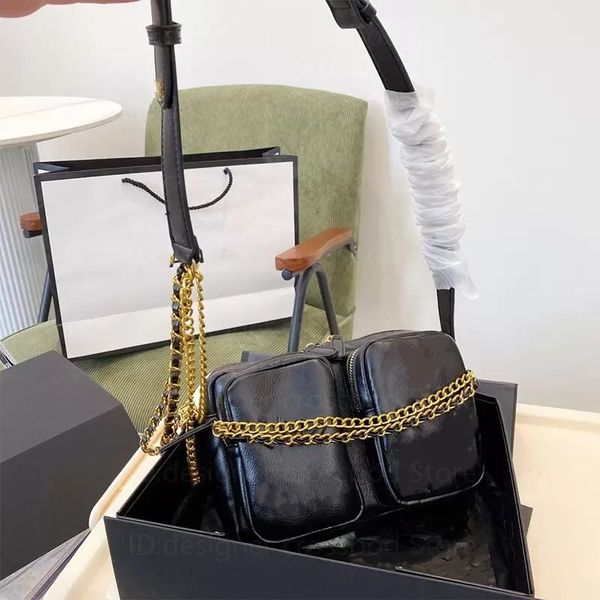 

french retro double pocket woman camera bag genuine leather chain famous designer handbags high capacity outdoor sacoche street luxury walle