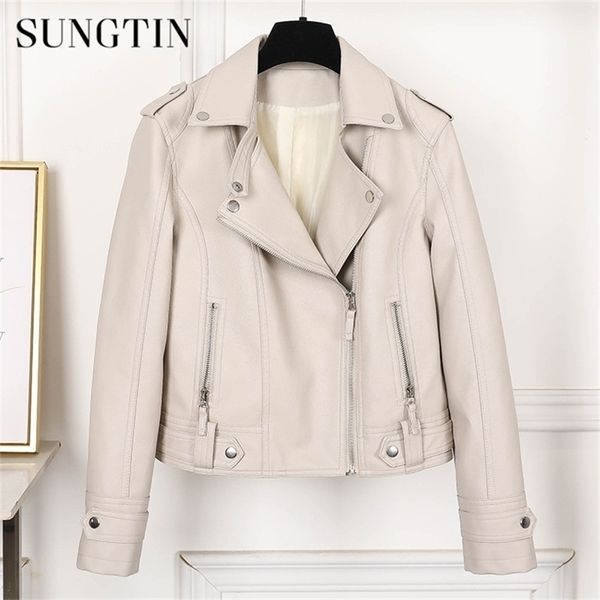 

sungtin women faux jacket beige casual slim motorcycle biker leather coat female punk streetwear spring autumn jackets y201012, Black;brown
