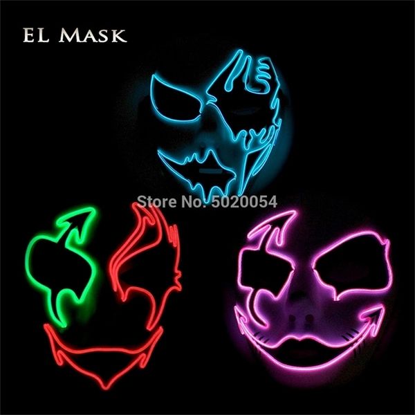 Popolare 3V EL maschera incandescente filo partito fluorescente Rave Led Mask Masque Light Up Mask per il regalo di festa di carnevale di Halloween T200907