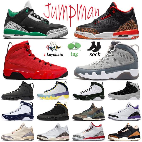 

3 men sports 9 basketball shoes chile red jumpman shady neapolitan 3s dark iris space jam 9s muslin particle grey desert elephant trainers s, White;red