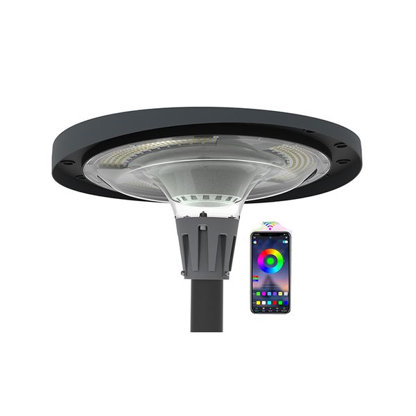 Lampioni solari UFO 800W 1200W Luce calda/bianca colorata Luce da giardino Bluetooth APP Remoto Impermeabile IP65 Nave via mare USA