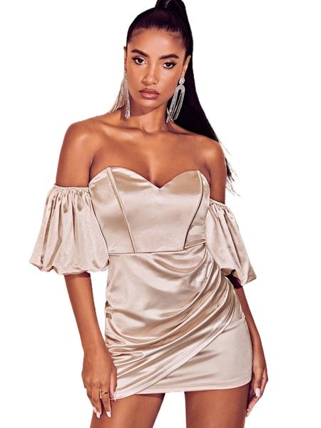 

bae off shoulder ruched wrap bodycon dress d857#, Black;gray