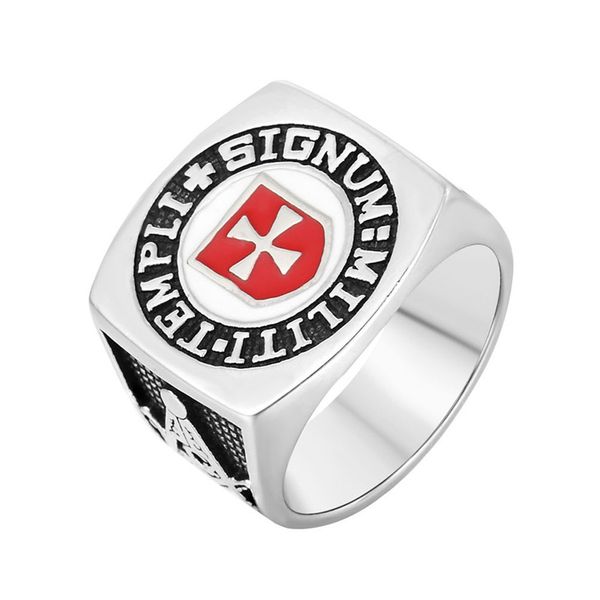 

stainless steel men's rings scottish rite masonic regalia knights templar armour cross rings engraved militi templi signum for men gift, Golden;silver