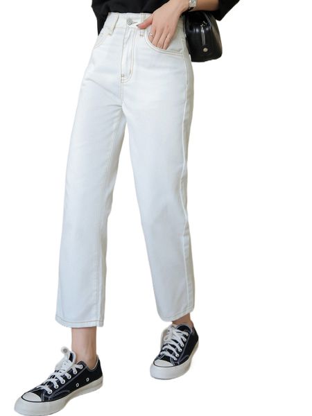 

dazy high waist slant pocket straight leg jeans k0kw#, Blue