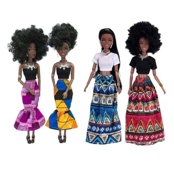 Presente de crianças 30 cm de boneca preta africana Toys de boneca conjunta para meninas 220608