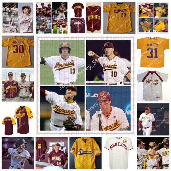 NCAA Custom Stitched Minnesota Golden Gophers Baseball Jersey 11 Paul Molitor 31 Dave Winfield 23 Max Meyer 4 Eli Wilson 10 Cole McDevitt 1 Ben Mezzenga 1 Jake Larson