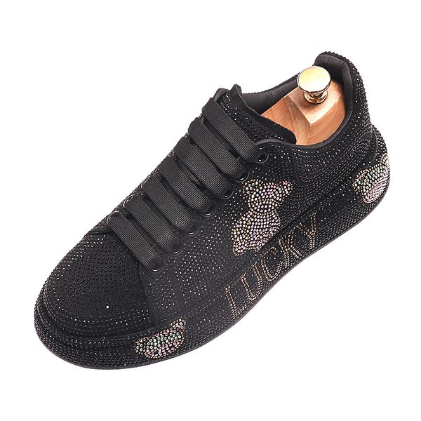 

new designer embroidery shoes classic business diamond rhinestone men loafers rivets slip on party slippers shoes wedding dress shoe, Black