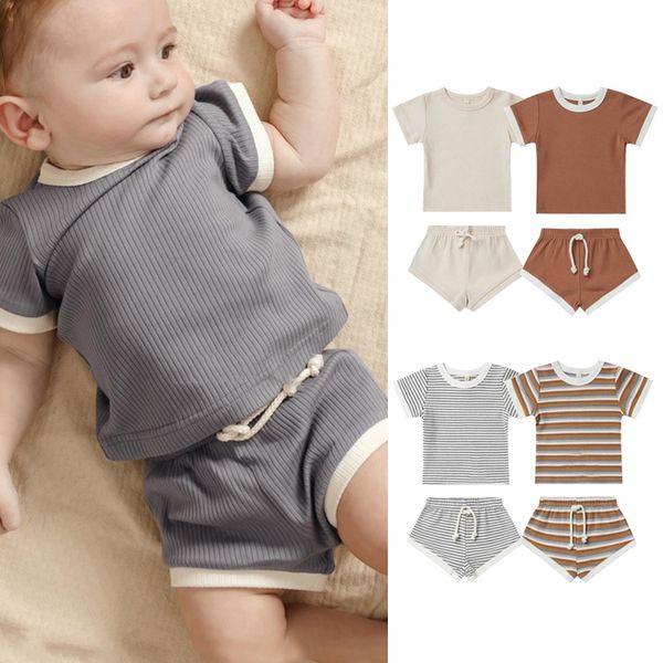 

baby boy girl summer outfit set toddler short sleeve t-shirt + shorts infant 2 pcs cotton clothes set, White