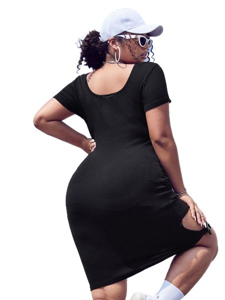 

plus cut out buckled detail bodycon dress f7mm#, Black