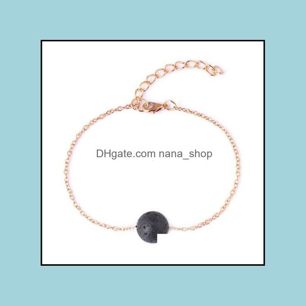 Charm Bracelets Jewelry Fashion Simple Style Gold Color Chain Black Lava Stone Bracelet Aromatherapy Essential Oil Diffuser Dhzpb