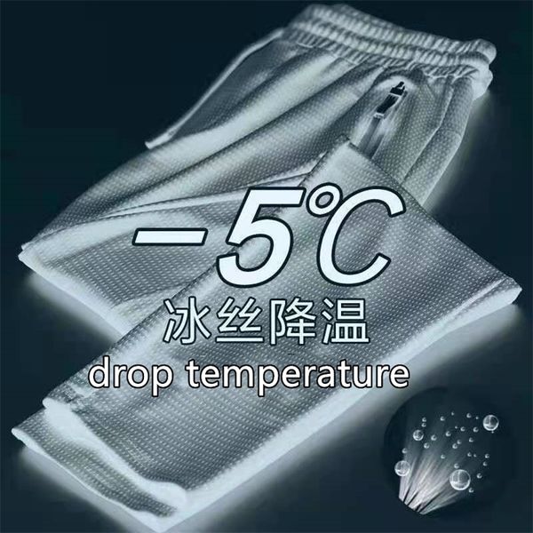Летние ультратонкие сетки для кондиционирования воздуха с кондиционерами плюс размер свободный ледяной шелковый охлаждение высокие растягивающие брюки быстрые спортивные штаны 220330