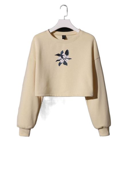 

x ivanovanna floral print drop shoulder crop sweatshirt k9qr#, Black